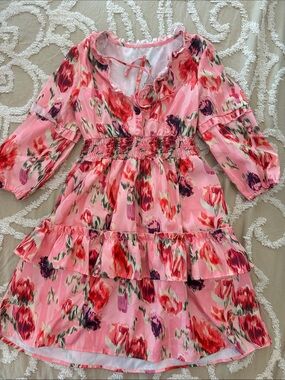 Pink Floral Ruffle Tiered ladies/juniors Dress